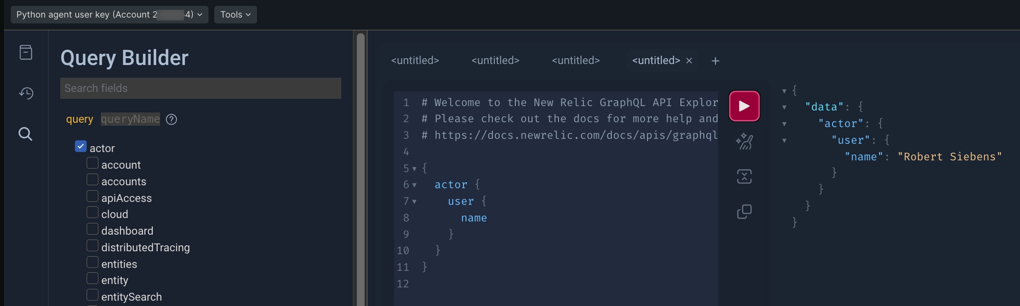 A screenshot of the Nerdgraph API