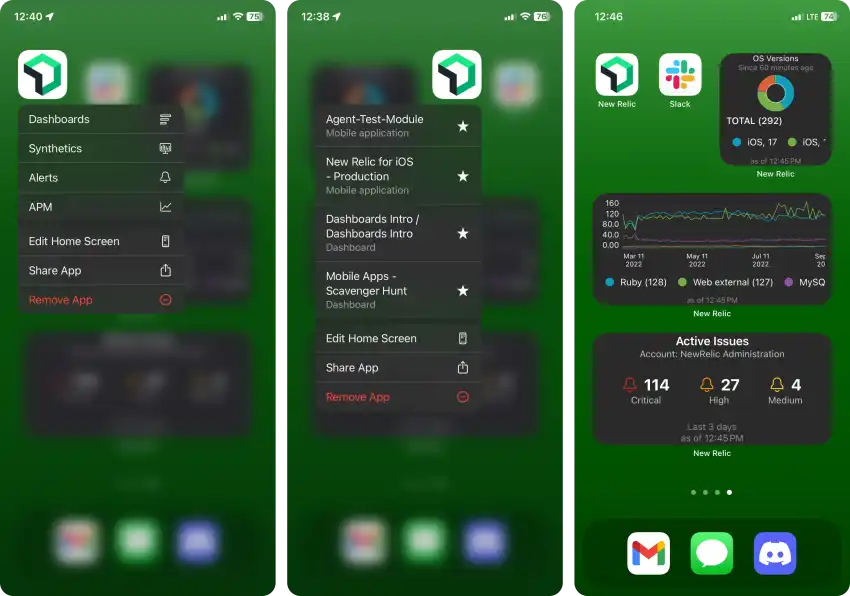 A screenshot showing mobile app quick actions and widgets.