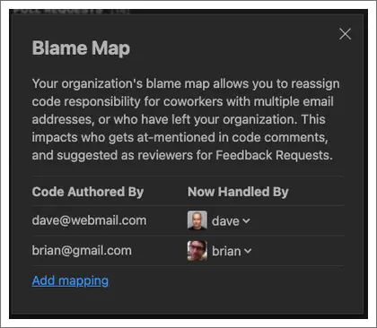 A screenshot showing a blame map.