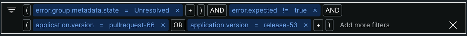 A screenshot depicting how to filter by versions in errors inbox. 